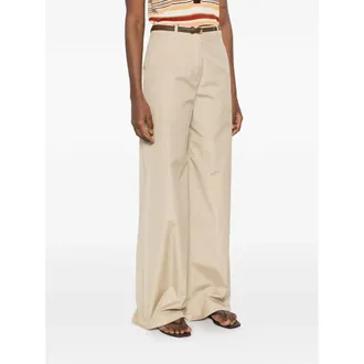 Max Mara Wide-Leg Cotton Trousers - Beige