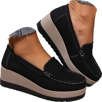 Generic Loafers Shoes for Women Orthopedic Platform Penny Loafer Womens Loafers & Moccasins Comfort Suede Wedge Loafer Slip-On Light Weight Round Toe Business