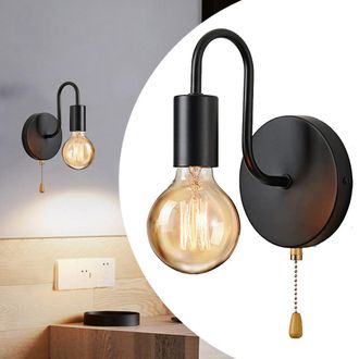 OEM Aplique De Pared Interior Con Interruptor De Cadena, L&aacute;mpara De Pared Industrial Vintage De Hierro Negro E27, Luminaria De Interior Para Dormitorio, P