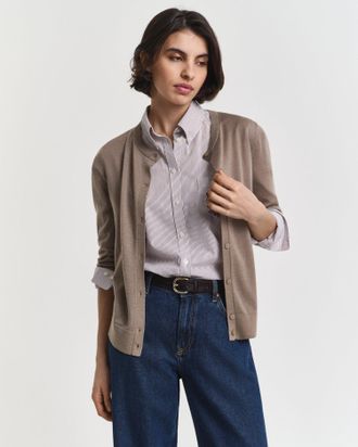 GANT Women Extra Fine Merino Wool Cardigan (XXXL) TAUPE BEIGE