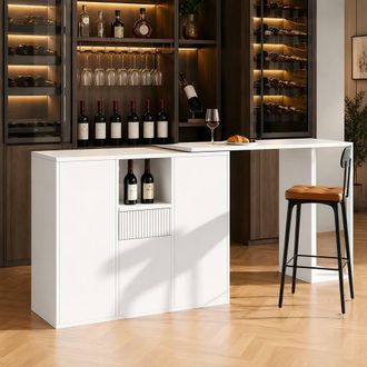 Merax Swivelling Kitchen Island Bar Table With Storage in White
