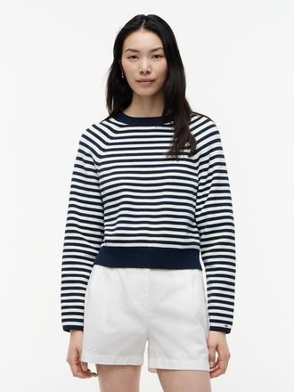 Tommy Hilfiger Womens Oversized Fit Striped Raglan Sweater - Navy Blue / Ivory Stripe - XL