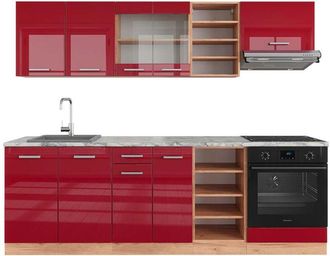 Vicco Mueble De Cocina R-line, Burdeos Brillo Intenso/roble Dorado, 240 Cm, Et M&aacute;rmol