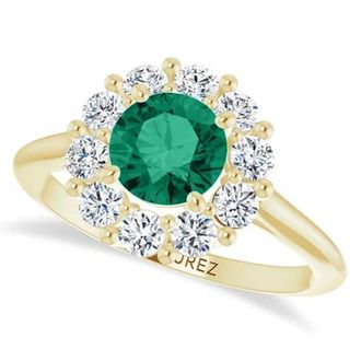 Allurez Round Lab Emerald & Diamond Halo Ring 14K 1.28ct in Emerald/yellow Gold at Nordstrom, Size 9.5