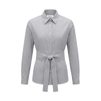 R&oacute;he Shirts, female, Gray, Size: M Silk Stripe Belted Shirt