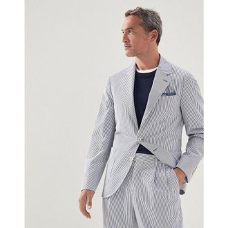 Brunello Cucinelli MenS Blue White Striped Blazer, Size 50