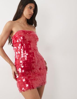 River Island Vestito corto a fascia rosa acceso con paillettes-Multi