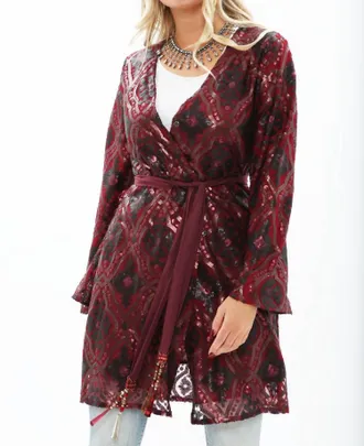 Aratta Cocktail Party Wrap Mini Dress In Metallic Wine