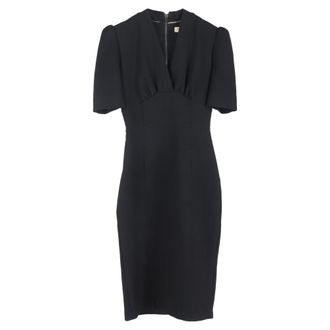 Burberry Burberry midi-jurk met V-hals en korte mouwen in zwart polyester