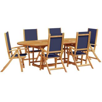 vidaXL Juego Comedor De Jard&iacute;n 7 Pzas Madera Maciza Acacia Y Textileno Vidaxl