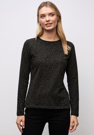 Street One Langarmshirt STREET ONE, Damen, Gr. 40, schwarzest braun, Jersey, Obermaterial: 95% Baumwolle, 5% Elasthan, animal-print, normal h&uuml;ftbedeckend, Rundha