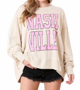 Peach Love California Nashville Printed Sweatshirt In Beige
