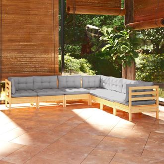 vidaXL Juego De Muebles De Jard&iacute;n 7 Pzas Y Cojines Madera Maciza Pino Vidaxl