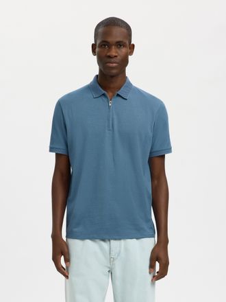 Selected Poloshirt SELECTED SLHFAVE ZIP SS POLO NOOS, Herren, Gr. XXL, blau mirage, Jersey, Obermaterial: 50% Baumwolle, 50% Polyester, unifarben, regular fit 