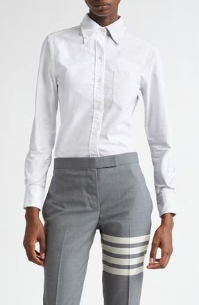 Thom Browne Two-Tone Cotton Button-Down Shirt in White at Nordstrom, Size 8 Us