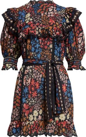 Farm Rio Womens Mini Dress, Jujus Garden Black