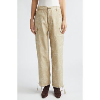 Etro Floral Drawstring Hem Cargo Jeans in Multicolor Beige Base at Nordstrom, Size 12 Us