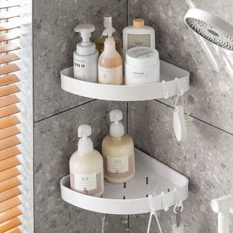 Elle Estante Esquinero Para Ducha, Estante Esquinero Para Ducha Con 4 Ganchos, Blanco, No Requiere Perforaci&oacute;n, Accesorio Para Almacenamiento Y Organizaci&oacute;