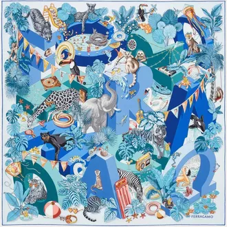 Ferragamo Womens Silk Scarf Jungle Party Multicolour Scarfs