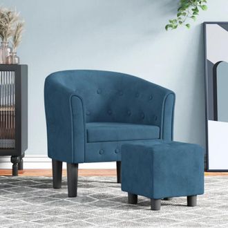 vidaXL Sill&oacute;n Con Taburete Terciopelo Azul Oscuro Vidaxl