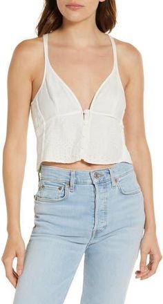 Rag & Bone Criseli Broderie Anglaise Linen Crop Top in White at Nordstrom Rack, Size 10