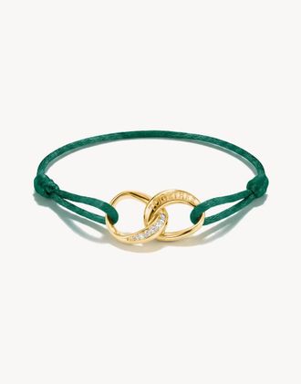 Thomas Sabo bracciale in tessuto con zirconi bianchi e verdi, dorato, bianco, verde-Oro