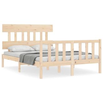 Berkfield Home Bed Frame with Headboard 140x200 cm Solid Wood in Light Tan