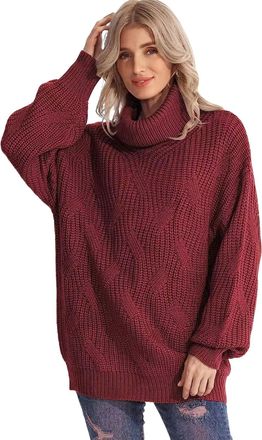 Generic Womens Turtleneck Chunky Knit Sweater, Acrylic Oversized Pullover Jumper, Long Sleeve Winter Knitwear, Multiple Colors Available (UK, Alpha, XXL, Regu
