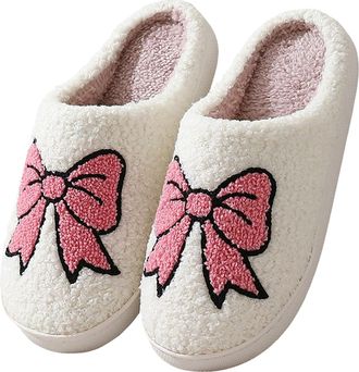 Generic Slippers for Women Fuzzy House Slip On Indoor Outdoor Bedroom Fleece Lined Cozy Slipper Winter Warm Soft Plush Cute Non-Slip Holiday Slippers Ladies C