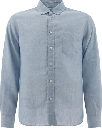 Beams Plus Linnen Shirt - Heren - Casual Overhemden - Blauw - L - Linnen - Overhemden