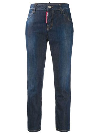 Dsquared2 cropped girlfriend fit jeans - women - Cotton/Polyester/Spandex/Elastane/Cotton - 34 - Blue