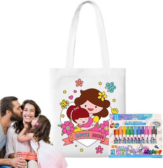 Generic Canvas Tote Bag for Painting | Coloring Canvas Tote Bags | Mothers Day Art Craft with Paint Pens Learning Activities for Kids Ages 3+ Girls Boys Kinde