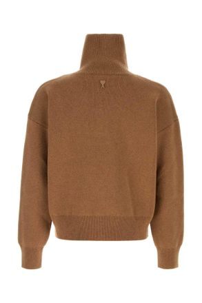 Ami Merino Wool Half-Button Sweater - Camel