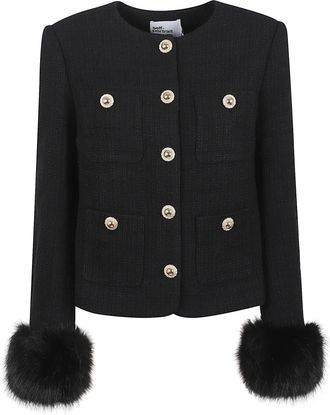 Self Portrait Black Boucle Fur Cuff Jacket