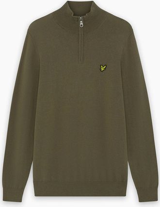 Lyle & Scott Mens Lyle & Scott Cotton Merino Quarter Zip Jumper Khaki Ash - Tan - Size: 38