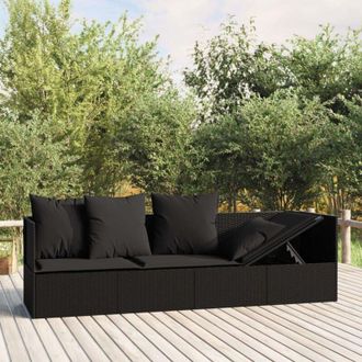 vidaXL Vidaxl - Lettino Prendisole da Esterno con Cuscini Nero in Polyrattan