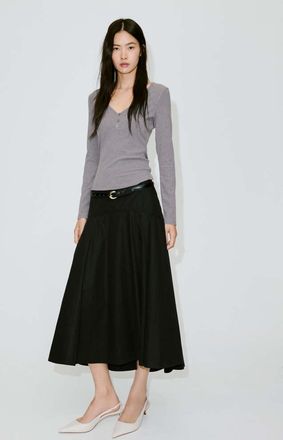 Mango Maglietta collo a V coste grigio - Donna - XS - MANGO