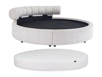 Vente-Unique Cama redonda 220 x 220 cm - Tela boucl&eacute; - Blanco + Colch&oacute;n - ROGILA