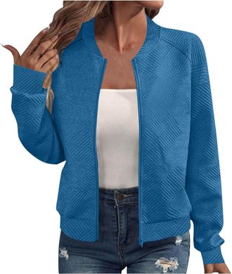 Generic Casual Jackets For Women Uk, Bomber Jacket Women UK Oversized Textured Lightweight Zip Up Jackets Casual Stand Collar Full Zipper Coats Ladies Autumn 