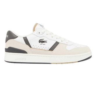 Lacoste Leren platte tennisschoenen voor heren met T-clip-set (Wit/donkergroen)