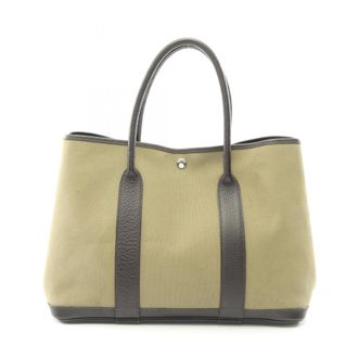 Herm&egrave;s Brown Khaki Toile Officier Canvas Leather Buffalo Leather Handbag Tote Bag (Pre-Owned)