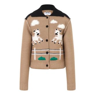 Moschino Cardigan van Lamswol met Intarsia - Dames - Truien - Beige - Maat: M Wol