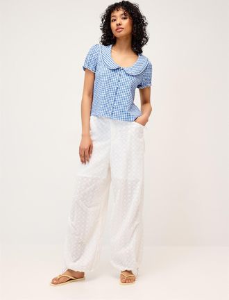 Twik Womens Openwork embroidery parachute pant