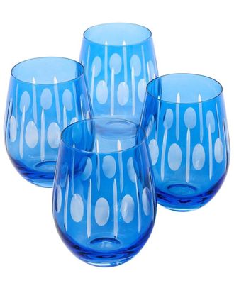Two's Company Set of 4 Sparkling Cut Hand-Engraved Stemless Wine Glasses