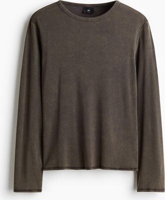 H&M Geripptes Shirt in Slim Fit - Grau