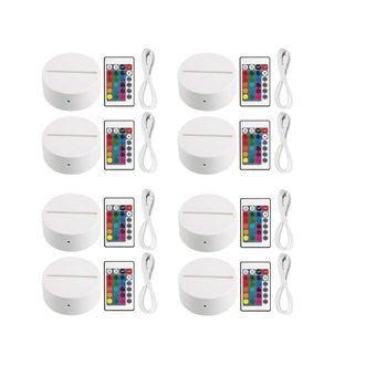 OEM Juego De 8 Bases De Luz Nocturna Led 3d + Control Remoto + Cable Usb, Soporte De Exhibici&oacute;n De Espect&aacute;culo De Luces De 16 Colores Para Acr&iacute;lico Blanco