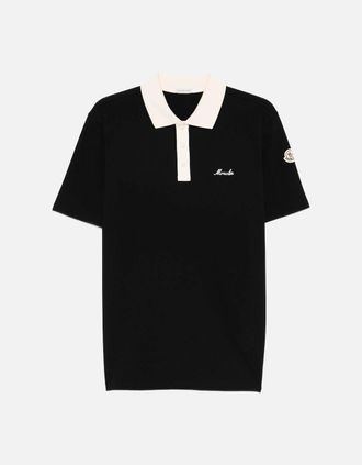 Moncler Mens Contrast Collar Polo Black - Size: 40