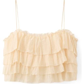 Mango Layered Ruffle Crop Camisole in Ecru at Nordstrom, Size Medium