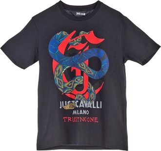 Just Cavalli T-shirt Serpenti Logo Gotico - Heren - T-shirts - Zwart - 2XL - Katoen - Tops