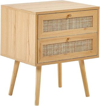 Beliani Beliani - Bedside Table 2 Drawer Rattan Fronts Boho Style Nighstand Light Wood Perote